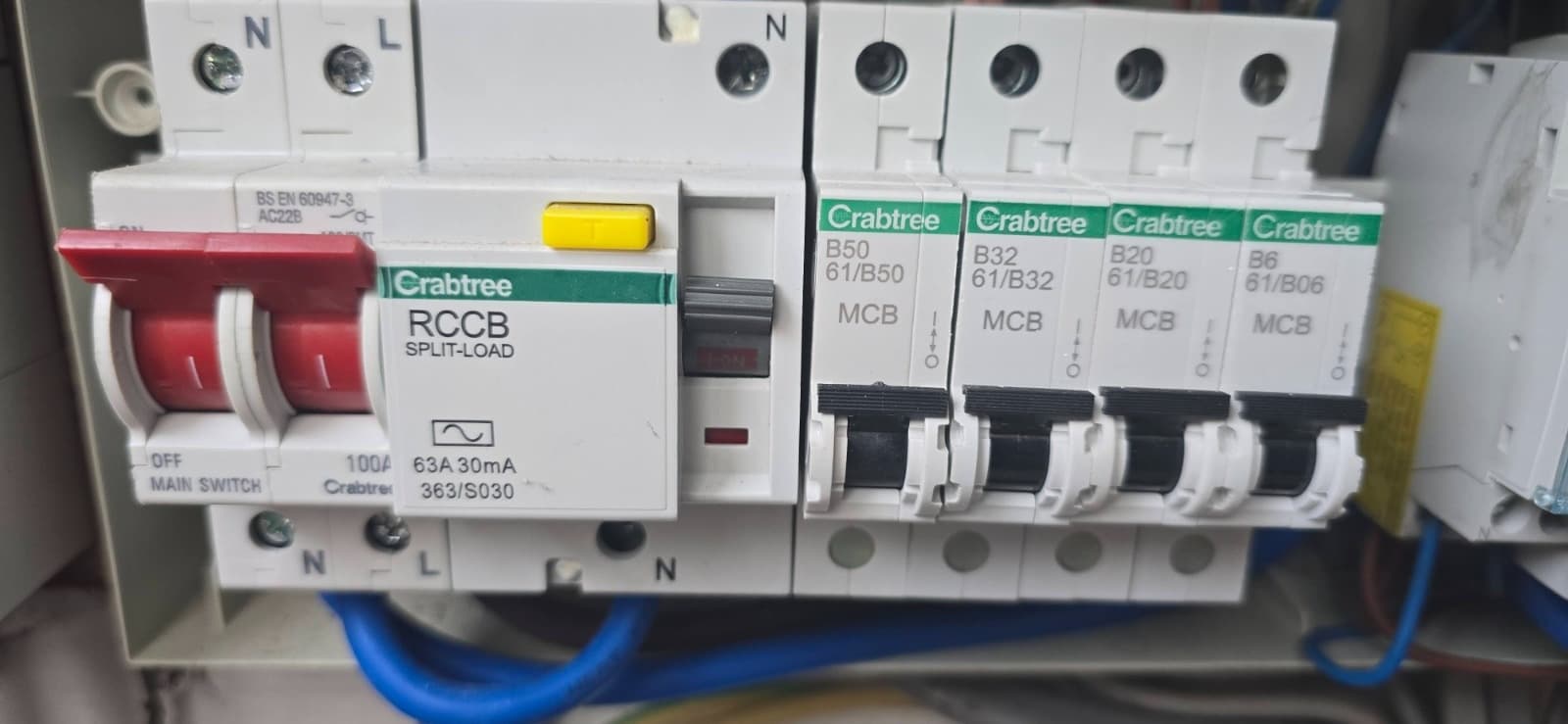 Crabtree RCCB & main switch
