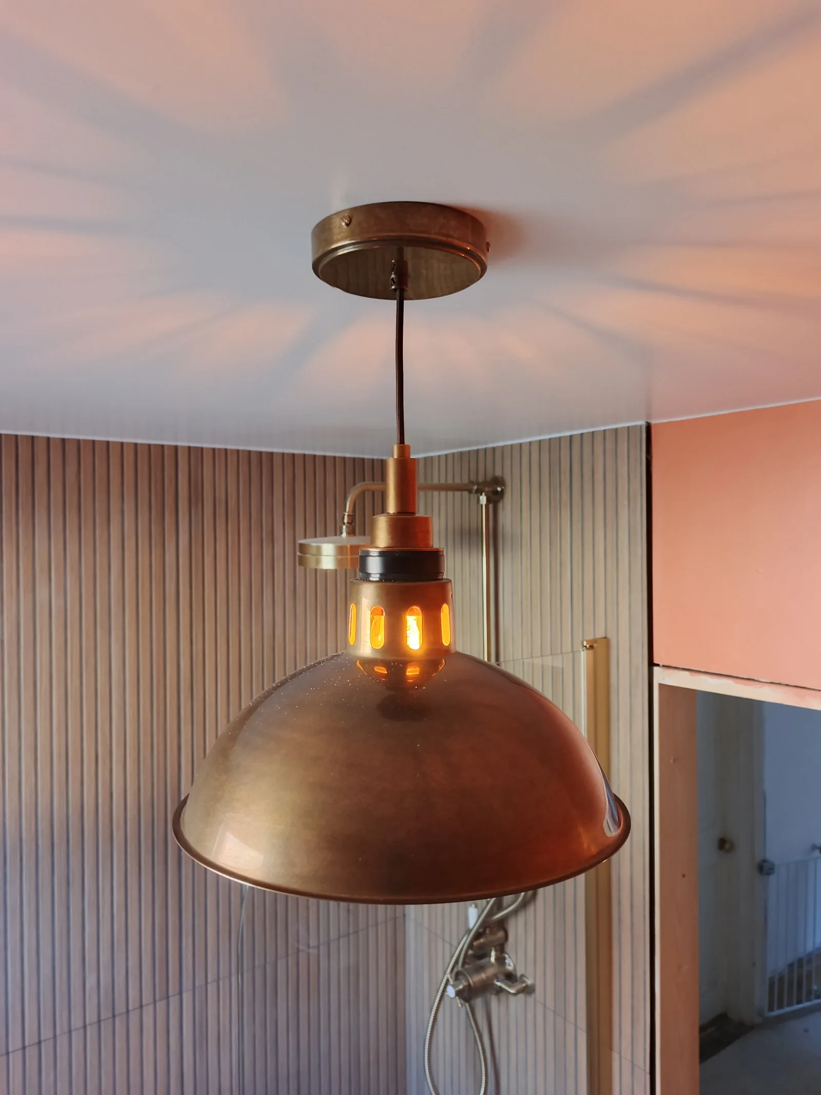 Aged brass pendant light in the finished bathroom, Bournemouth BH5