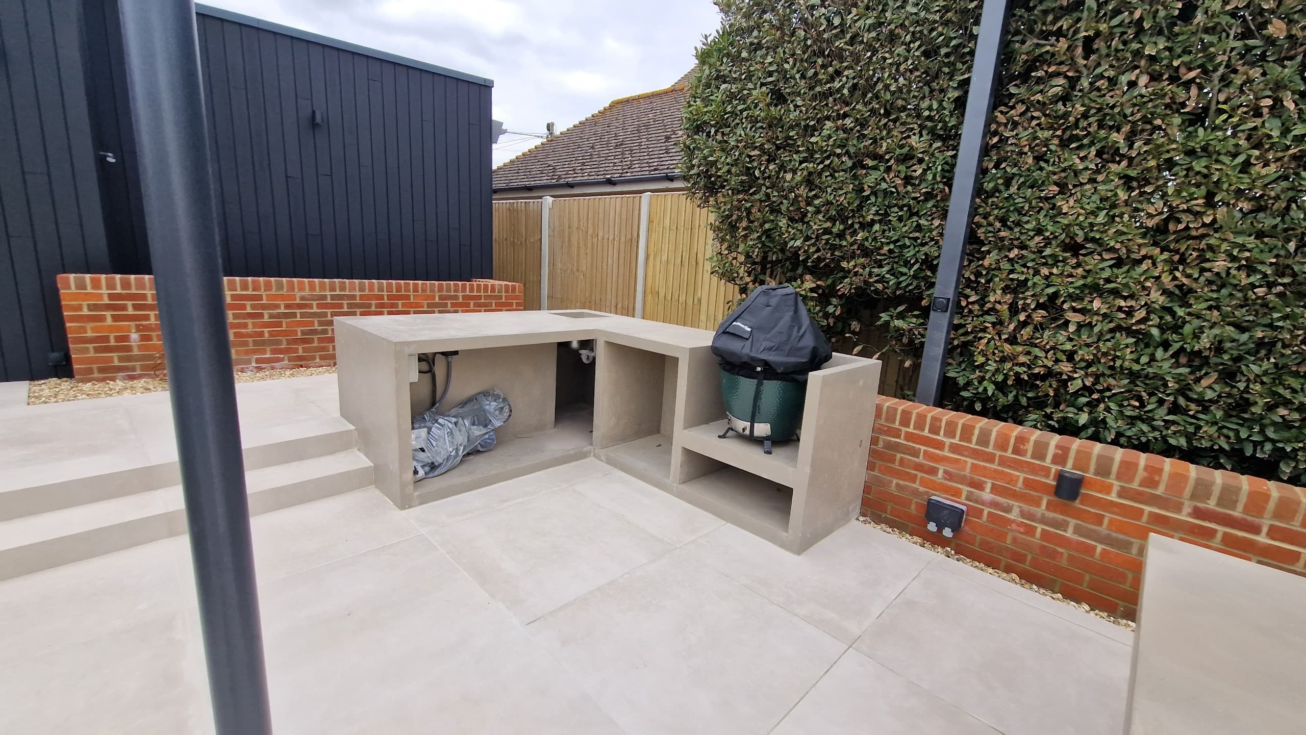 Outdoor kitchen — IP-rated external socket installation