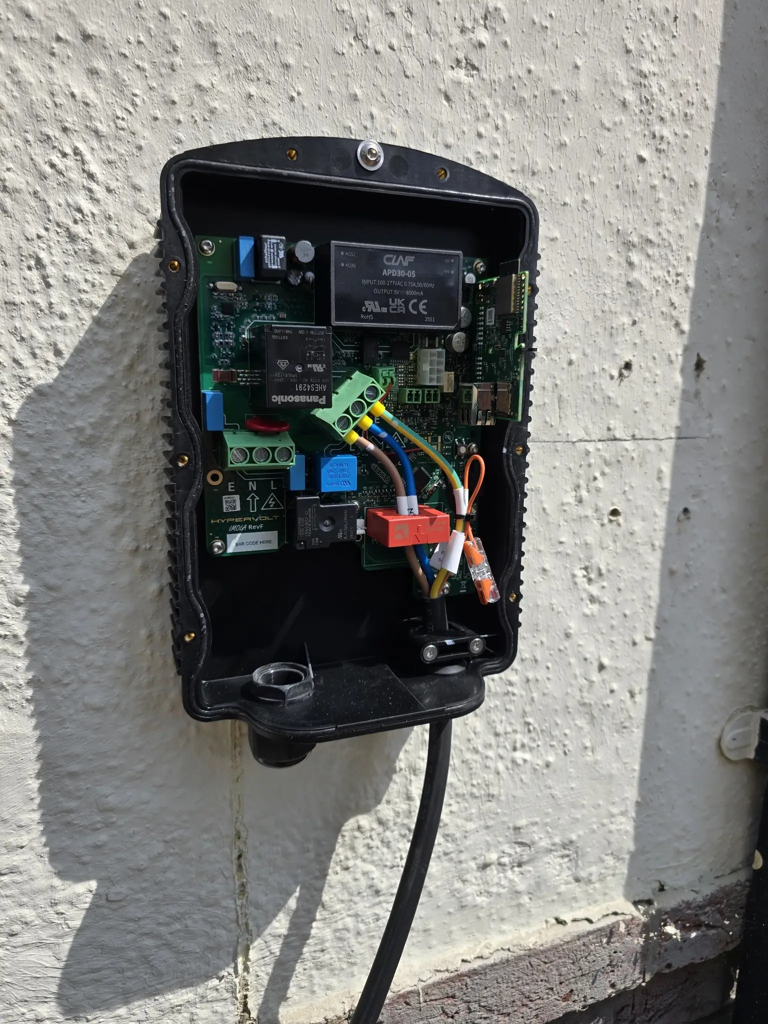 Internal wiring of the Hypervolt EV charger.
